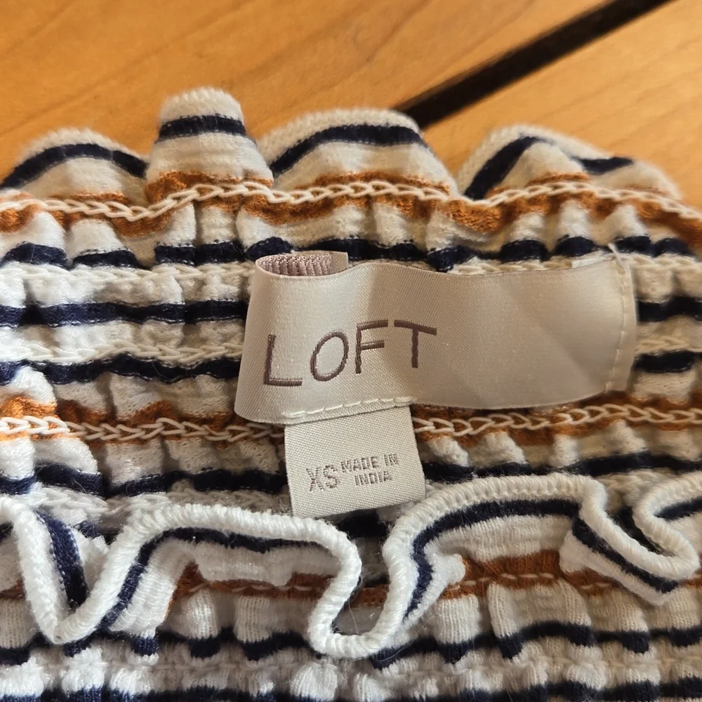 LOFT Striped Smocked Drape Sleeve Top - Picture 4 of 9